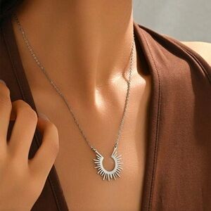 Silver Plated Stainless Steel Sunburst Necklace